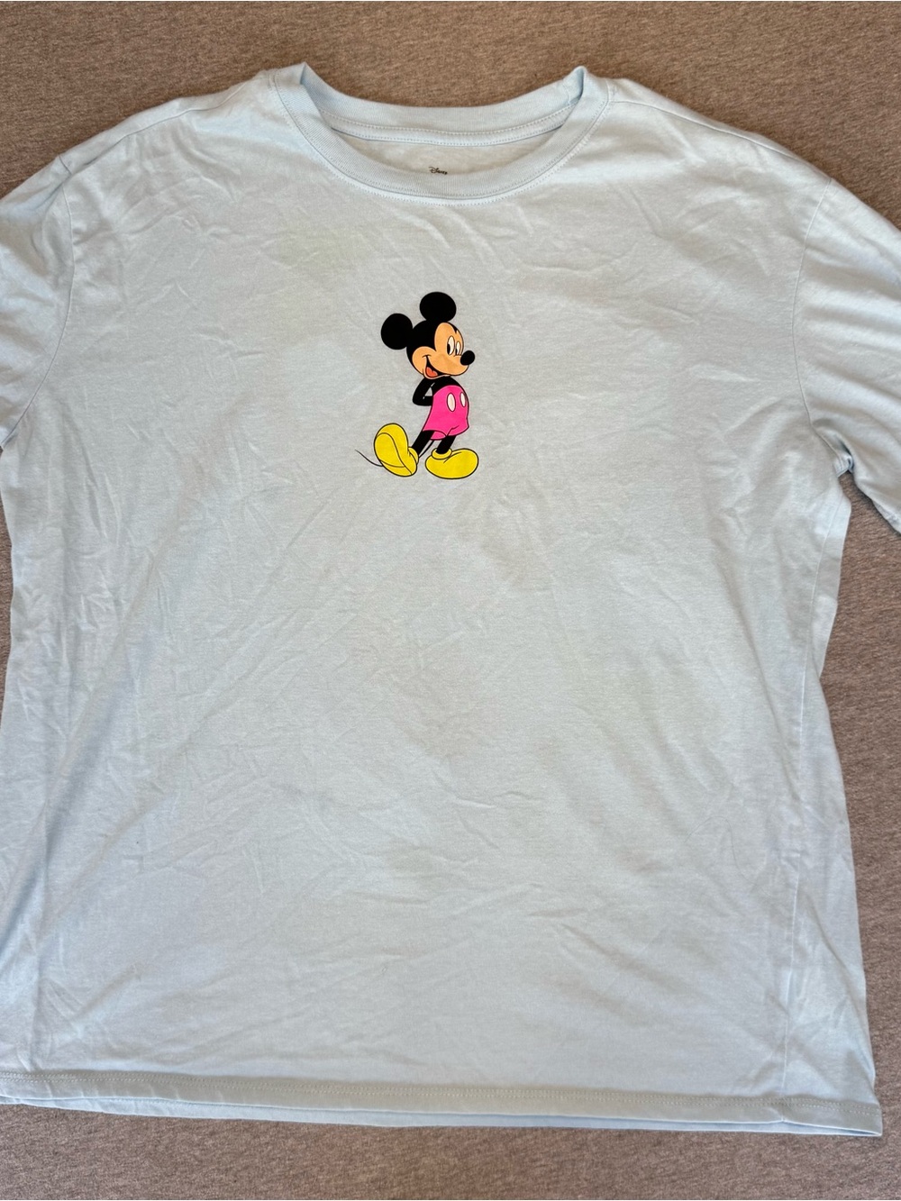 Disney Men's Pale Blue Tee with Small Mickey Graphic